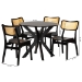 Baxton Studio Linnet Mid-Century Modern Dark Brown Finished Wood and Rattan 5-Piece Dining Set - BSORH254C-Natural Rattan/DB-Round-5PC Dining Set