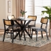 Baxton Studio Linnet Mid-Century Modern Dark Brown Finished Wood and Rattan 5-Piece Dining Set - BSORH254C-Natural Rattan/DB-Round-5PC Dining Set