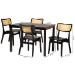 Baxton Studio Estera Mid-Century Modern Dark Brown Finished Wood and Rattan 5-Piece Dining Set - BSORH254C-Natural Rattan/DB-Rectangle-5PC Dining Set