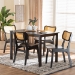 Baxton Studio Estera Mid-Century Modern Dark Brown Finished Wood and Rattan 5-Piece Dining Set - BSORH254C-Natural Rattan/DB-Rectangle-5PC Dining Set