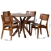 Baxton Studio Linnet Mid-Century Modern Walnut Brown Finished Wood and Rattan 5-Piece Dining Set - BSORH254C-Walnut Rattan-Round-5PC Dining Set