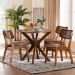 Baxton Studio Linnet Mid-Century Modern Walnut Brown Finished Wood and Rattan 5-Piece Dining Set - BSORH254C-Walnut Rattan-Round-5PC Dining Set