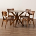 Baxton Studio Linnet Mid-Century Modern Walnut Brown Finished Wood and Rattan 5-Piece Dining Set - BSORH254C-Walnut Rattan-Round-5PC Dining Set
