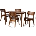 Baxton Studio Estera Mid-Century Modern Walnut Brown Finished Wood and Rattan 5-Piece Dining Set - BSORH254C-Walnut Rattan-Rectangle-5PC Dining Set
