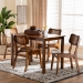 Baxton Studio Estera Mid-Century Modern Walnut Brown Finished Wood and Rattan 5-Piece Dining Set - BSORH254C-Walnut Rattan-Rectangle-5PC Dining Set