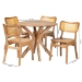 Baxton Studio Camilo Mid-Century Modern Oak Brown Finished Wood and Rattan 5-Piece Dining Set - BSORH257C-Natural Rattan-Round-5PC Dining Set