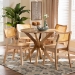 Baxton Studio Camilo Mid-Century Modern Oak Brown Finished Wood and Rattan 5-Piece Dining Set - BSORH257C-Natural Rattan-Round-5PC Dining Set