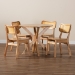Baxton Studio Camilo Mid-Century Modern Oak Brown Finished Wood and Rattan 5-Piece Dining Set - BSORH257C-Natural Rattan-Round-5PC Dining Set