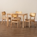 Baxton Studio Dulcet Mid-Century Modern Oak Brown Finished Wood and Rattan 5-Piece Dining Set - BSORH257C-Natural Rattan-Rectangle-5PC Dining Set