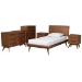 Baxton Studio Melora Mid-Century Modern Walnut Brown Finished Wood and Rattan Twin Size 5-Piece Bedroom Set