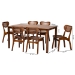Baxton Studio Jeriah Mid-Century Modern Walnut Brown Finished Wood and Woven Rattan 7-Piece Dining Set - BSORH253C-Walnut Rattan-Rectangle-7PC Dining Set