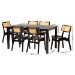 Baxton Studio Estera Mid-Century Modern Dark Brown Finished Wood and Rattan 7-Piece Dining Set - BSORH254C-Natural Rattan/DB-Rectangle-7PC Dining Set