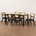Baxton Studio Estera Mid-Century Modern Dark Brown Finished Wood and Rattan 7-Piece Dining Set - BSORH254C-Natural Rattan/DB-Rectangle-7PC Dining Set