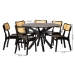 Baxton Studio Linnet Mid-Century Modern Dark Brown Finished Wood and Rattan 7-Piece Dining Set - BSORH254C-Natural Rattan/DB-Round-7PC Dining Set