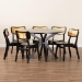 Baxton Studio Linnet Mid-Century Modern Dark Brown Finished Wood and Rattan 7-Piece Dining Set - BSORH254C-Natural Rattan/DB-Round-7PC Dining Set