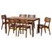 Baxton Studio Estera Mid-Century Modern Walnut Brown Finished Wood and Rattan 7-Piece Dining Set