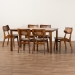 Baxton Studio Estera Mid-Century Modern Walnut Brown Finished Wood and Rattan 7-Piece Dining Set - BSORH254C-Walnut Rattan-Rectangle-7PC Dining Set