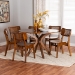 Baxton Studio Linnet Mid-Century Modern Walnut Brown Finished Wood and Rattan 7-Piece Dining Set - BSORH254C-Walnut Rattan-Round-7PC Dining Set