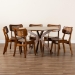 Baxton Studio Linnet Mid-Century Modern Walnut Brown Finished Wood and Rattan 7-Piece Dining Set - BSORH254C-Walnut Rattan-Round-7PC Dining Set