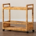 bali & pari Genet Modern Bohemian Natural Brown Rattan and Teak Wood 2-Tier Kitchen Cart - BSODCWH10014-Rous-Natural Rattan-Cart