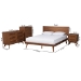 Baxton Studio Melora Mid-Century Modern Walnut Brown Finished Wood and Rattan Queen Size 4-Piece Bedroom Set - BSOMG0004-Ash Walnut-Queen 4PC Bedroom Set