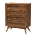 Baxton Studio Melora Mid-Century Modern Walnut Brown Finished Wood and Rattan Queen Size 4-Piece Bedroom Set - BSOMG0004-Ash Walnut-Queen 4PC Bedroom Set