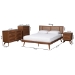 Baxton Studio Nura Mid-Century Modern Walnut Brown Finished Wood and Rattan Full Size 4-Piece Bedroom Set - BSONura-Ash Walnut Rattan-Full 4PC Bedroom Set