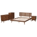 Baxton Studio Nura Mid-Century Modern Walnut Brown Finished Wood and Rattan Full Size 4-Piece Bedroom Set - BSONura-Ash Walnut Rattan-Full 4PC Bedroom Set