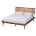 Baxton Studio Nura Mid-Century Modern Walnut Brown Finished Wood and Rattan Full Size 4-Piece Bedroom Set - BSONura-Ash Walnut Rattan-Full 4PC Bedroom Set