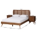 Baxton Studio Asami Mid-Century Modern Walnut Brown Finished Wood and Woven Rattan Queen Size 3-Piece Bedroom Set - BSOAsami-Ash Walnut Rattan-Queen 3PC Bedroom Set