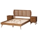 Baxton Studio Asami Mid-Century Modern Walnut Brown Finished Wood and Woven Rattan Queen Size 3-Piece Bedroom Set - BSOAsami-Ash Walnut Rattan-Queen 3PC Bedroom Set