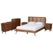 Baxton Studio Asami Mid-Century Modern Walnut Brown Finished Wood and Woven Rattan Full Size 5-Piece Bedroom Set