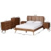 Baxton Studio Asami Mid-Century Modern Walnut Brown Finished Wood and Woven Rattan Full Size 5-Piece Bedroom Set - BSOAsami-Ash Walnut Rattan-Full 5PC Bedroom Set