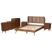 Baxton Studio Asami Mid-Century Modern Walnut Brown Finished Wood and Woven Rattan Full Size 5-Piece Bedroom Set - BSOAsami-Ash Walnut Rattan-Full 5PC Bedroom Set
