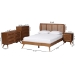 Baxton Studio Asami Mid-Century Modern Walnut Brown Finished Wood and Woven Rattan Queen Size 4-Piece Bedroom Set - BSOAsami-Ash Walnut Rattan-Queen 4PC Bedroom Set