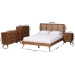 Baxton Studio Asami Mid-Century Modern Walnut Brown Finished Wood and Woven Rattan Queen Size 4-Piece Bedroom Set - BSOAsami-Ash Walnut Rattan-Queen 4PC Bedroom Set