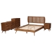 Baxton Studio Asami Mid-Century Modern Walnut Brown Finished Wood and Woven Rattan Queen Size 4-Piece Bedroom Set - BSOAsami-Ash Walnut Rattan-Queen 4PC Bedroom Set