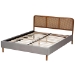 Baxton Studio Rosita Mid-Century Modern Transitional Light Grey Velvet Fabric and Walnut Brown Finished Wood Queen Size Platform Bed - BSOBBT61162-Rattan-Queen