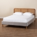 Baxton Studio Rosita Mid-Century Modern Transitional Light Grey Velvet Fabric and Walnut Brown Finished Wood Queen Size Platform Bed - BSOBBT61162-Rattan-Queen