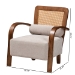 Baxton Studio Sage Modern Japandi Light Grey Fabric and Walnut Brown Finished Wood Arm Chair with Woven Rattan - BSORDS-S990-1S-Grey/Walnut PE Rattan-Chair