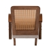 Baxton Studio Sage Modern Japandi Light Grey Fabric and Walnut Brown Finished Wood Arm Chair with Woven Rattan - BSORDS-S990-1S-Grey/Walnut PE Rattan-Chair