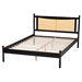 Baxton Studio Okena Mid-Century Modern Black Wood Queen Size Platform Bed with Woven Rattan - BSOMG0214-1-Black/Natural-Queen