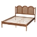Baxton Studio Thatcher Mid-Century Modern Walnut Brown Finished Wood Queen Size Platform Bed with Woven Rattan - BSOMG0211-Walnut-Queen