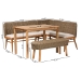 bali & pari Denver Modern Bohemian Natural Seagrass and Acacia Wood 4-Piece Dining Nook Set - BSODenver-Natural Seagrass-4PC Dining Set