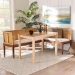 bali & pari Tabanan Modern Bohemian Natural Brown Rattan and Brown Acacia Wood 3-Piece Dining Nook set - BSOTabanan-Light Honey/Light Brown-3PC Dining Set