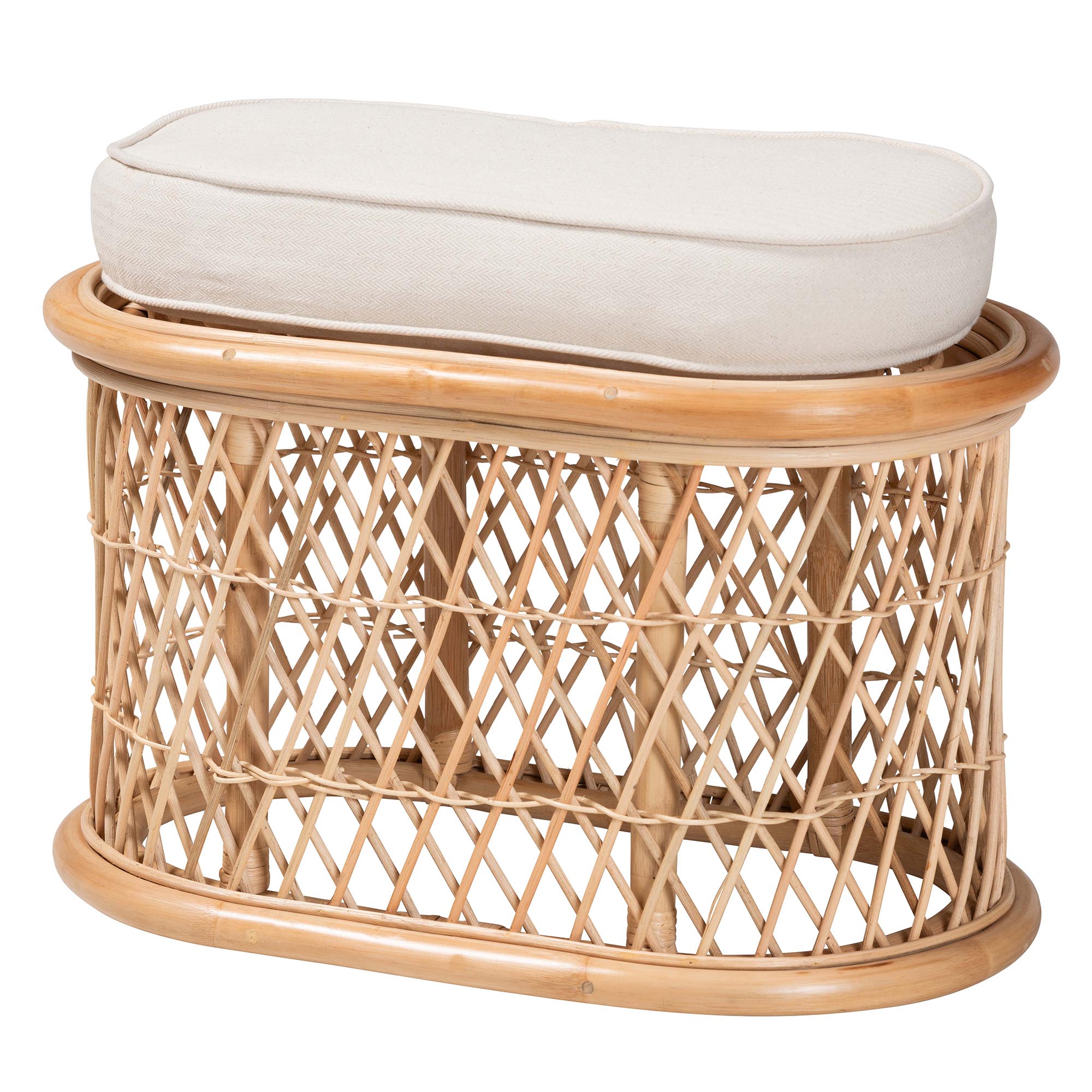 bali & pari Ladonna Bohemian Natural Rattan Ottoman Footstool