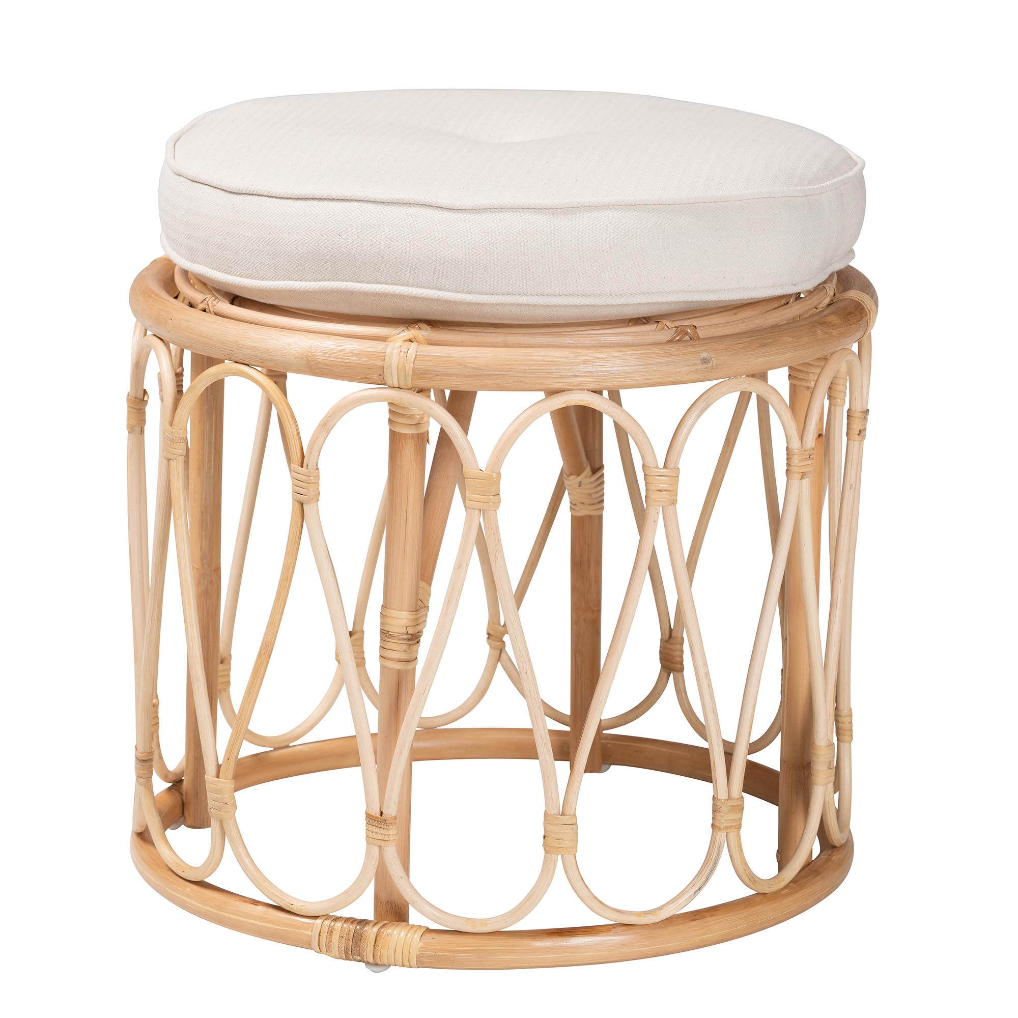 bali & pari Hachiro Bohemian Natural Rattan Ottoman Footstool
