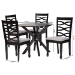 Baxton Studio Mila Modern Grey Fabric and Dark Brown Finished Wood 5-Piece Dining Set - BSOMila-Grey/Dark Brown-5PC Dining Set