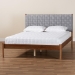 Baxton Studio Estela Mid-Century Modern Grey Woven Fabric and Walnut Brown Wood Queen Size Platform Bed - BSOMG0220-1-Grey Weaved/Walnut-Queen