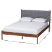 Baxton Studio Estela Mid-Century Modern Grey Woven Fabric and Walnut Brown Wood Queen Size Platform Bed - BSOMG0220-1-Grey Weaved/Walnut-Queen